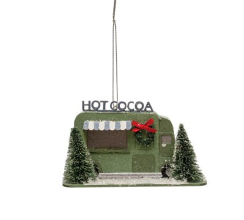 3"H Paper Hot Cocoa Truck in Winter Scene Ornament w/ LED Light (Batteries Included)