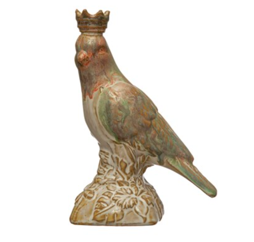 5"L x 7-1/4"H Stoneware Bird w/ Crown, Reactive Glaze, Multi Color (Each One Will Vary)