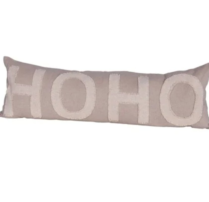 36" x 12" Ho Ho Appliqued Cotton Chambray Lumbar Pillow