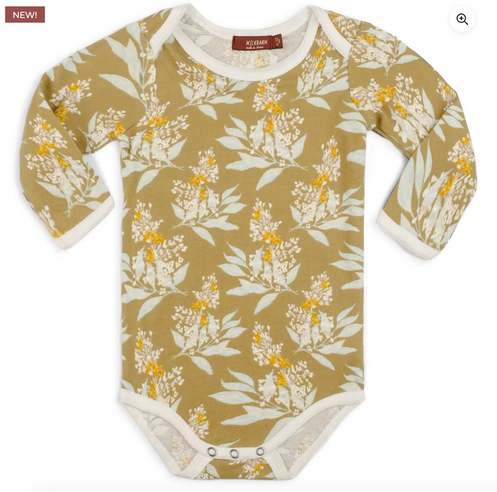 Gold Floral Organic Cotton Long Sleeve One Piece