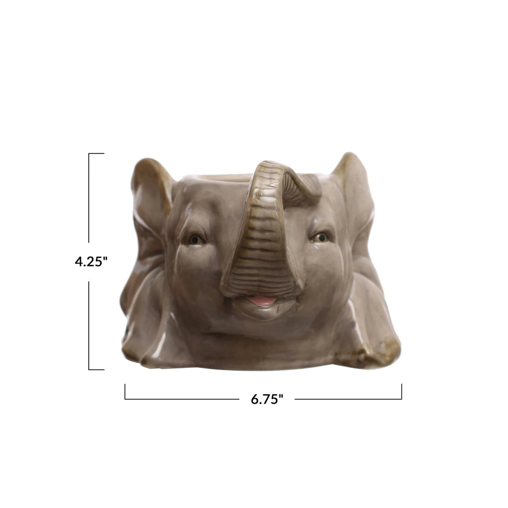Ceramic Elephant Head Planter, Grey (Holds 6" Pot)