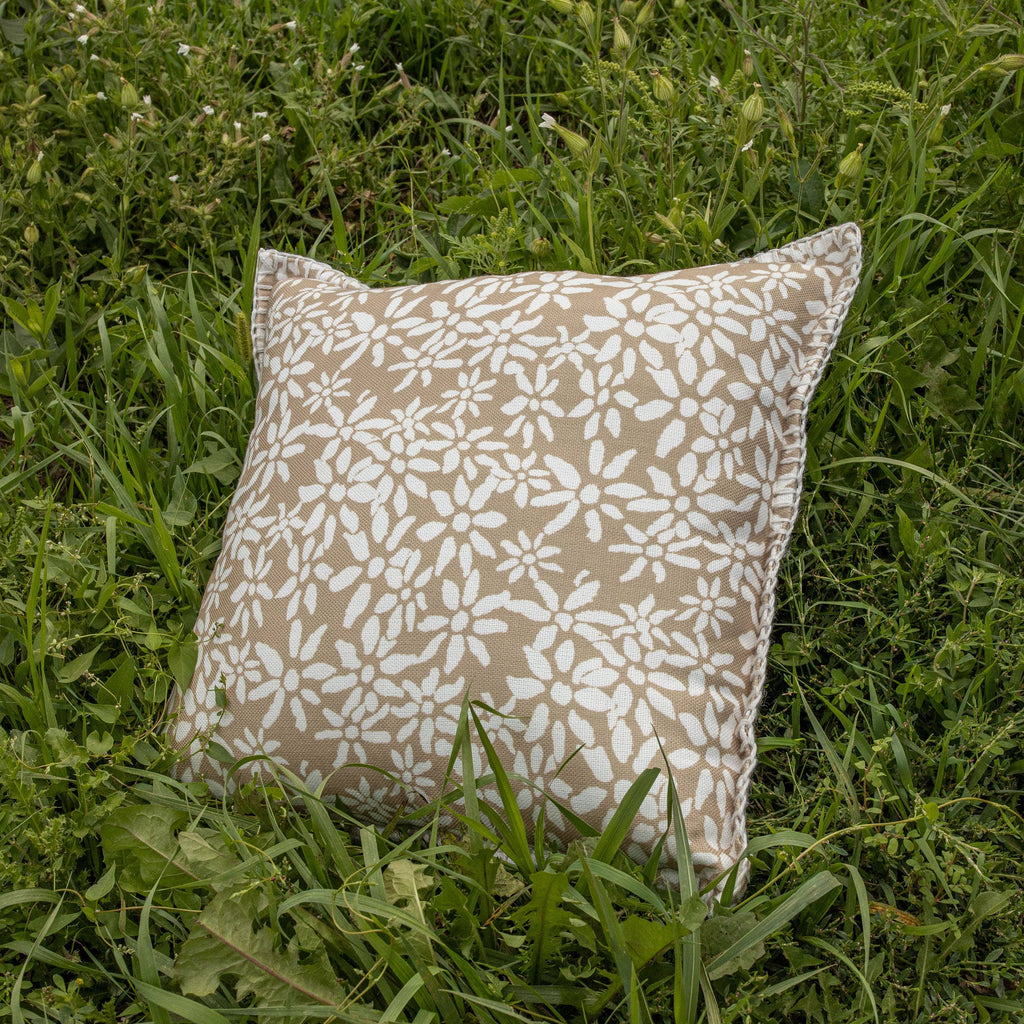 18x18 Dover Floral Outdoor Pillow Tan