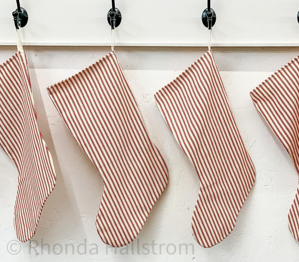 Red Ticking Stripe Christmas Stocking Vertical Stripe