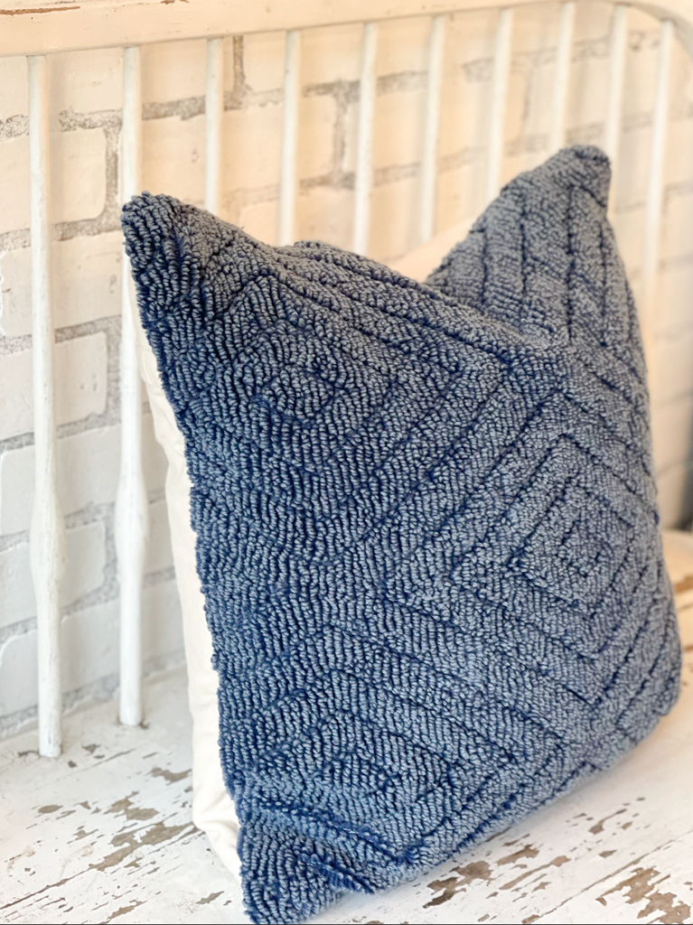 Blue Chenille Throw Pillow Cover