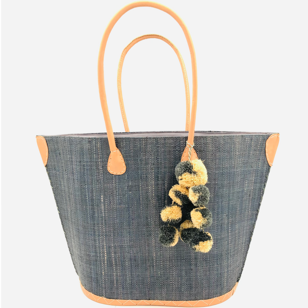 Melanga Straw Tote Bag with Waterfall Pompoms