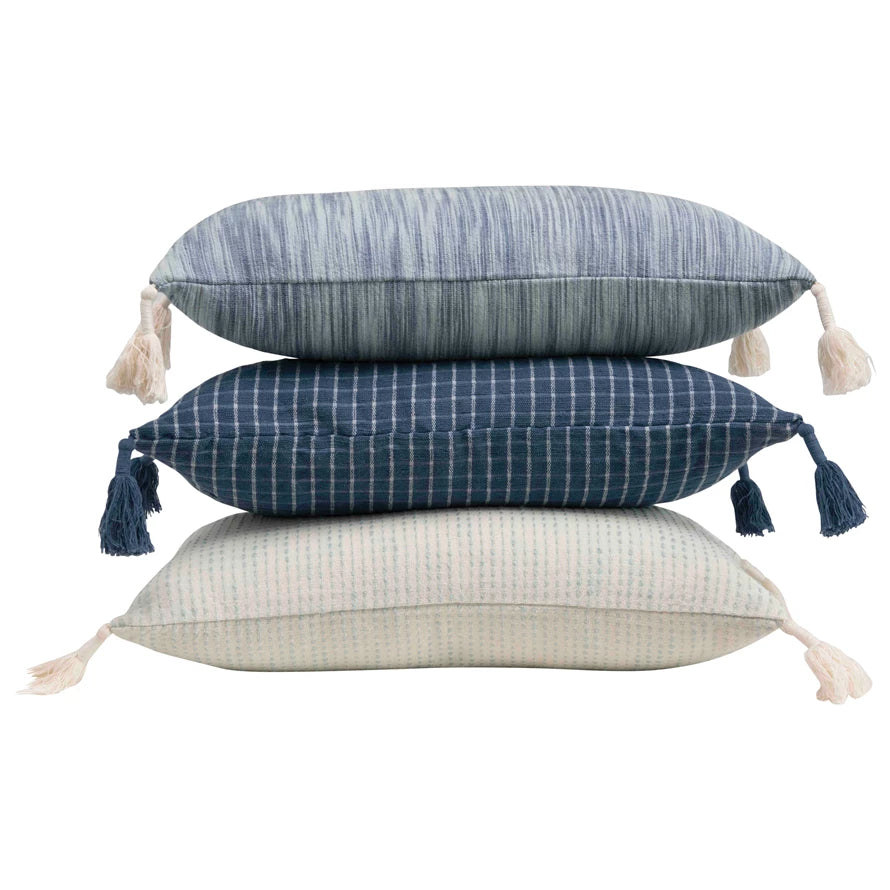 Woven Cotton Lumbar Pillow with Tassels, 3 Styles