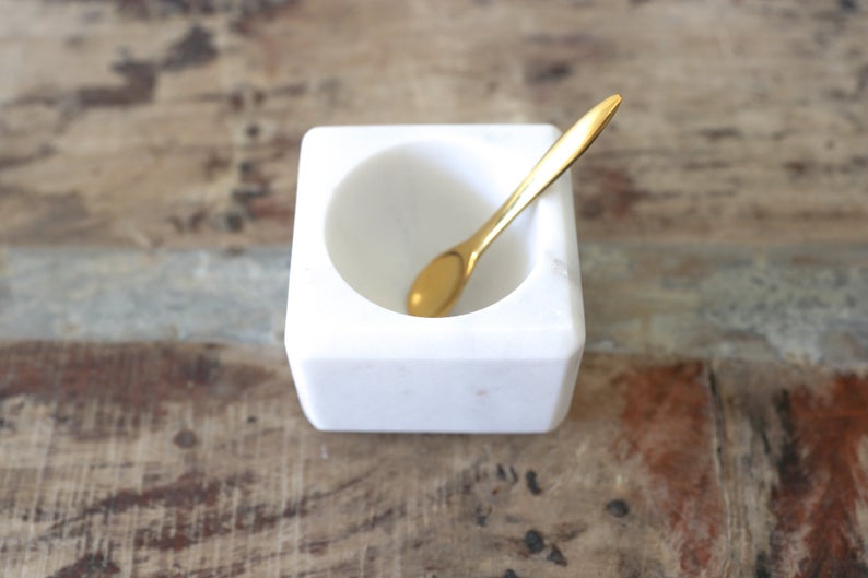 Marble Salt Cellar with Gold Spoon