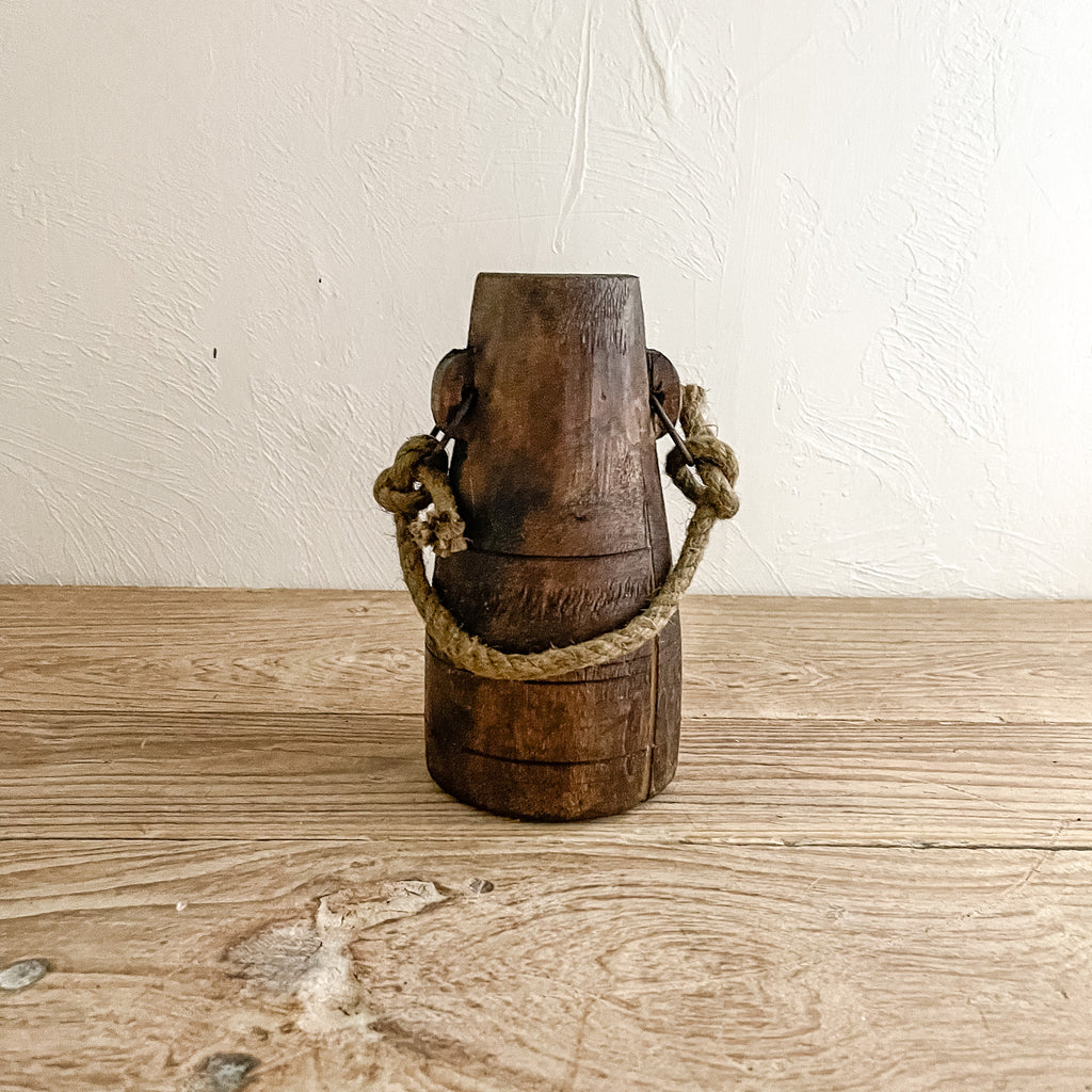 Dark Wood Pot with Rope Handle