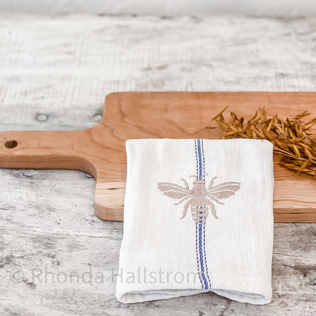 French Bee Tea Towel Blue Stripe