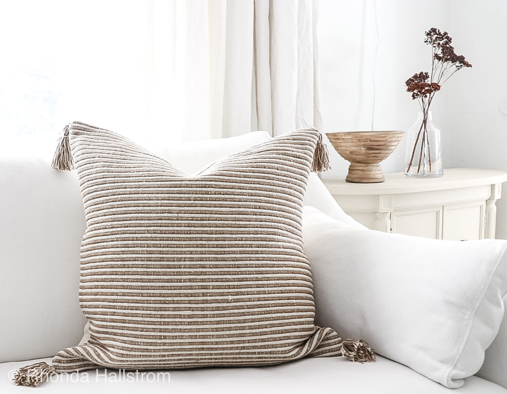 Woven Stripe Pillow/ 24” Modern Farmhouse Decor