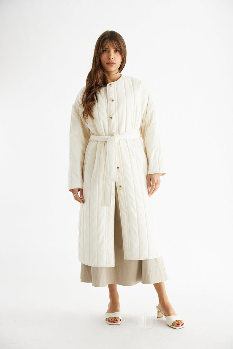 Long White Quilted Jacket Coat – Hallstrom Home