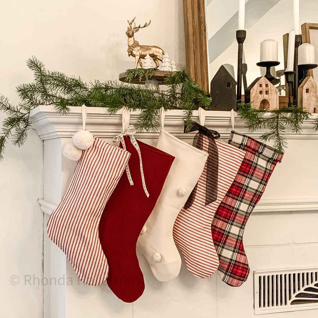Set 5 Red Stripe and Plaid Christmas Stockings