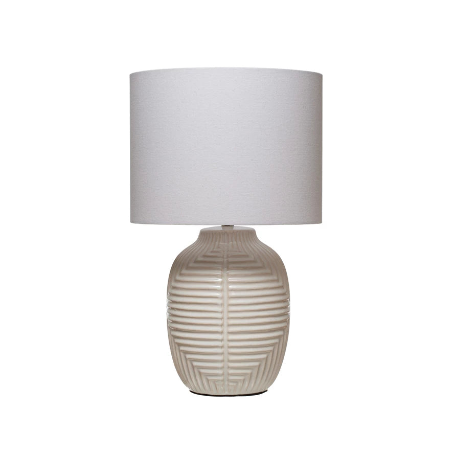 Embossed Stoneware Table Lamp with Cotton Shade