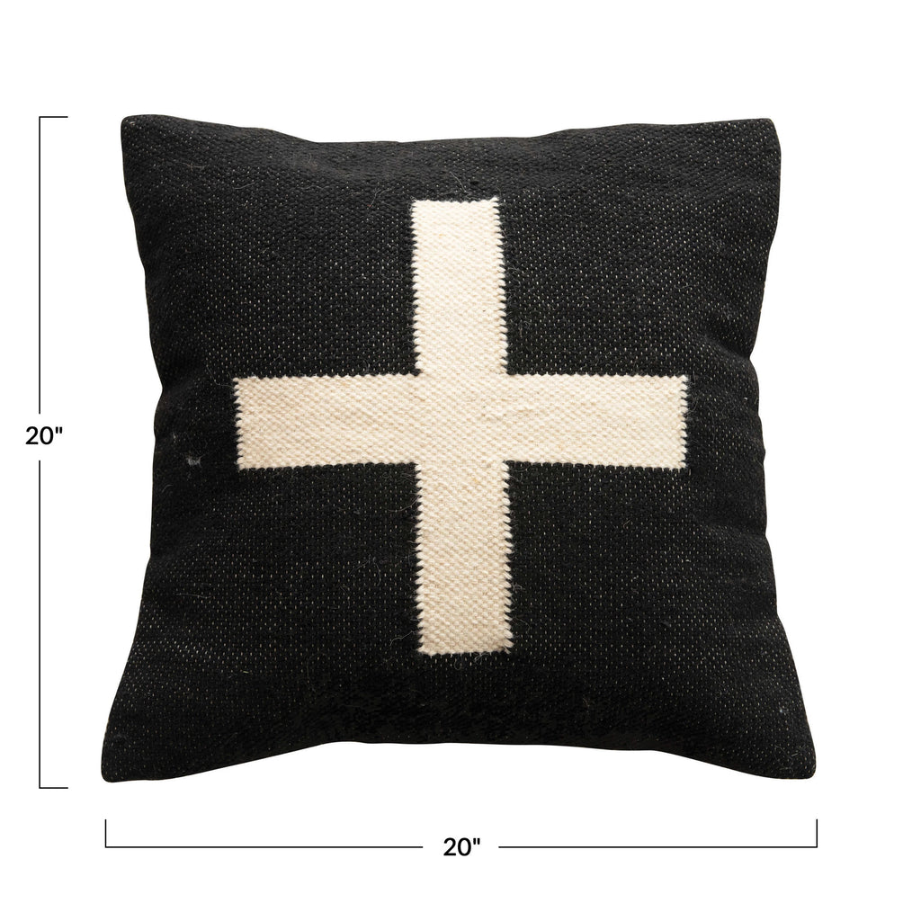 Wool Blend Pillow with Swiss Cross