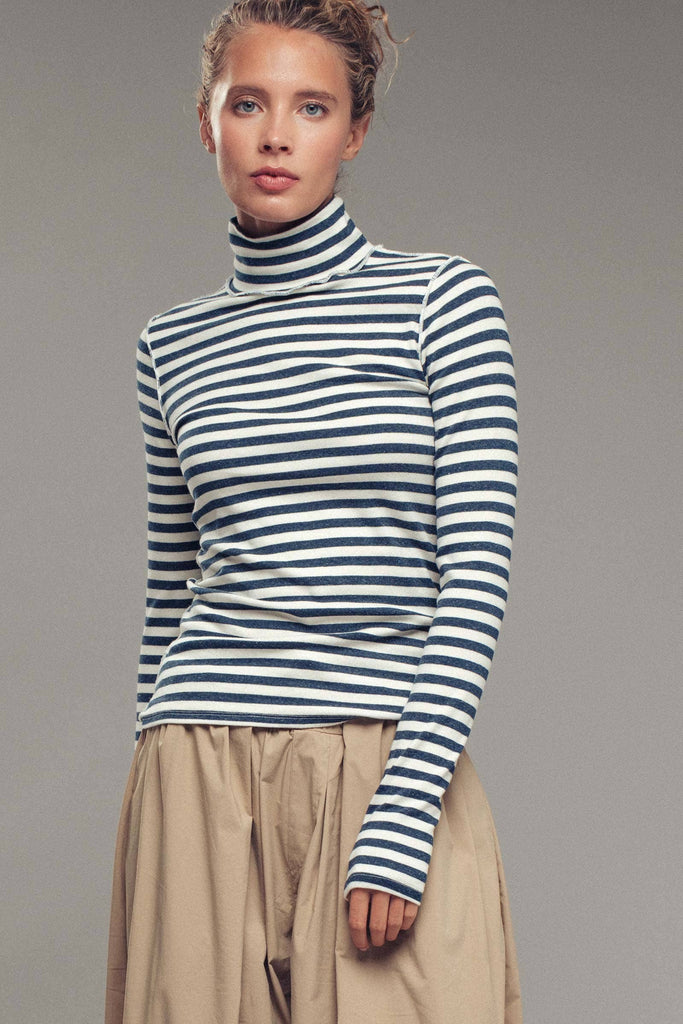 Striped Turtleneck Knit Top