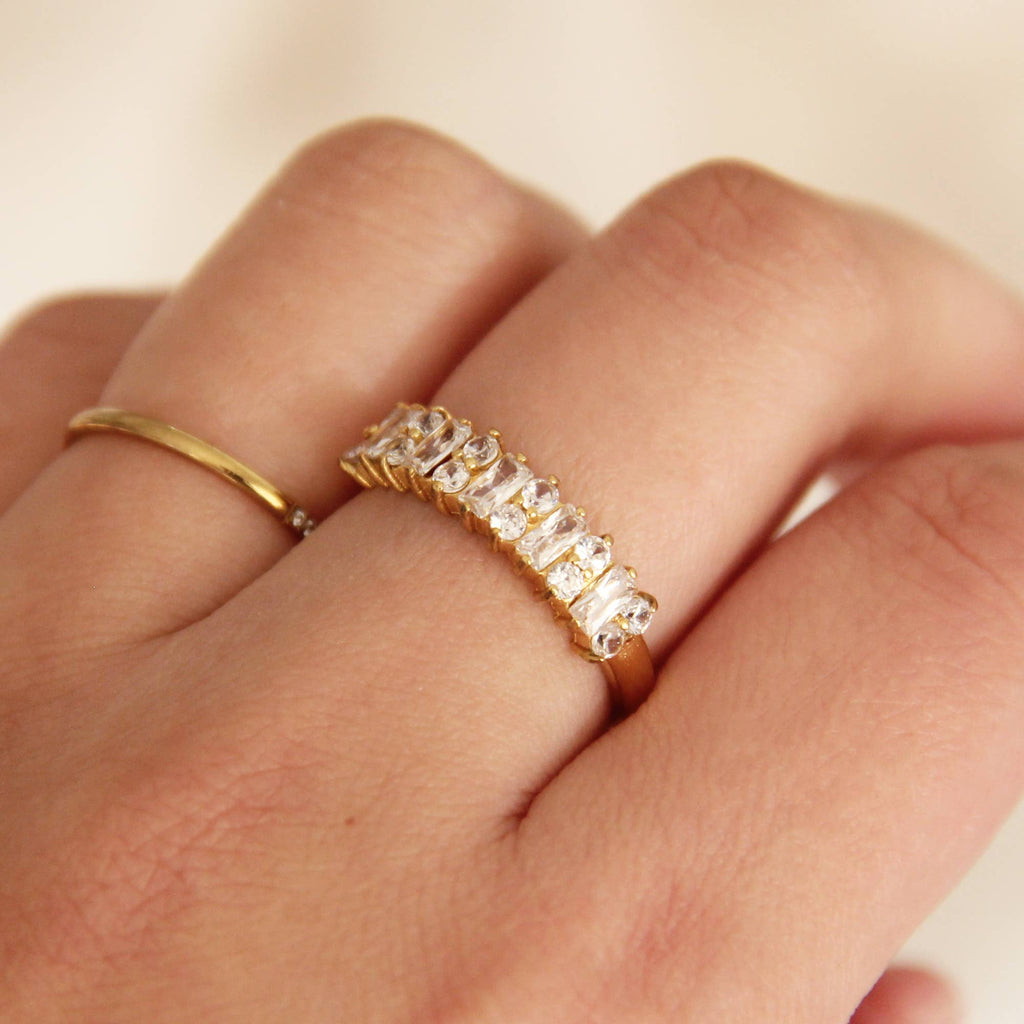 Baguette and Round CZ Wide Band Ring