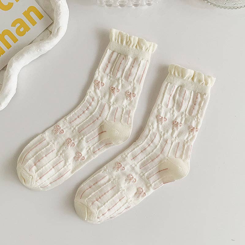 Rufia - White Rolled Edge Socks for Women