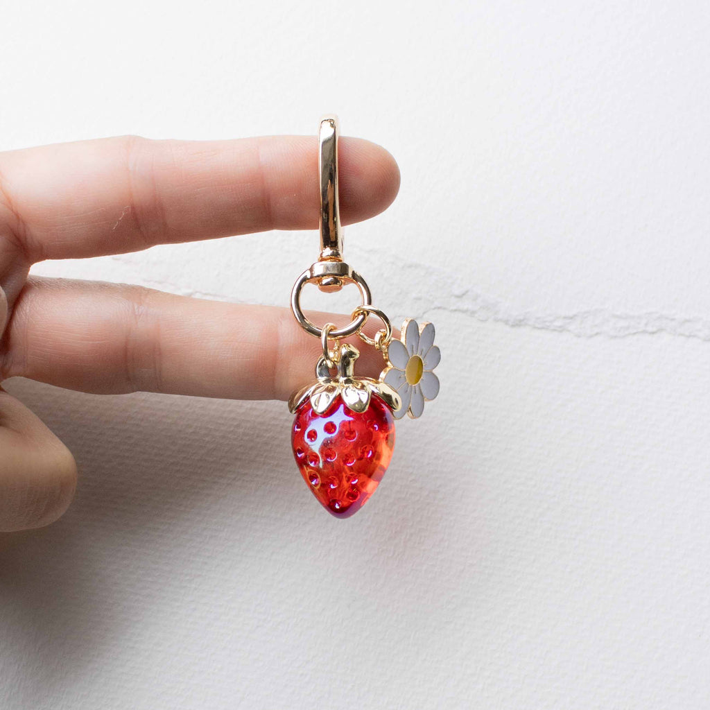 Strawberry & Daisy Heart Keychain Charm