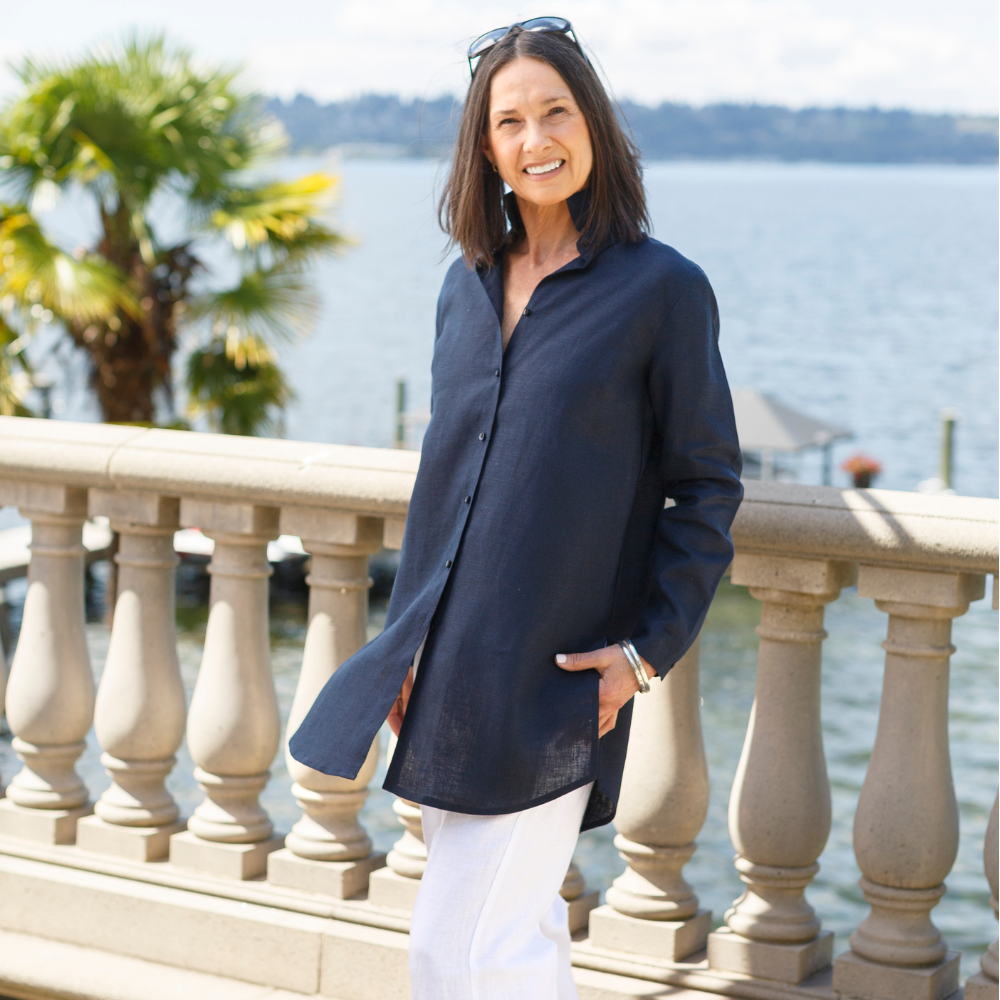 Christina Linen Tunic Navy