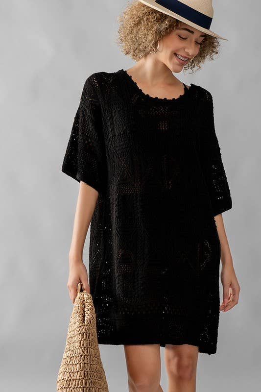 LACED PONCHO PULL OVER DRESS: NATURAL