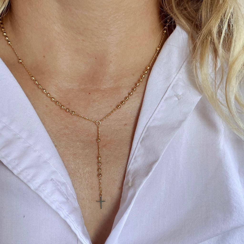 18k Gold Filled Simple Cross Rosary Necklace