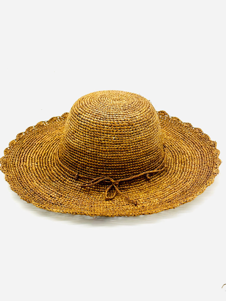 4" Brim Genevieve Crochet Straw Sun Hat with Floral Edge
