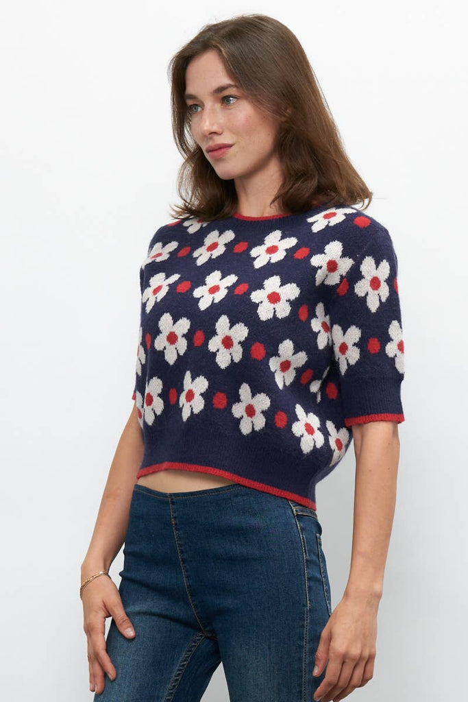 Floral Knit Cropped Sweater
