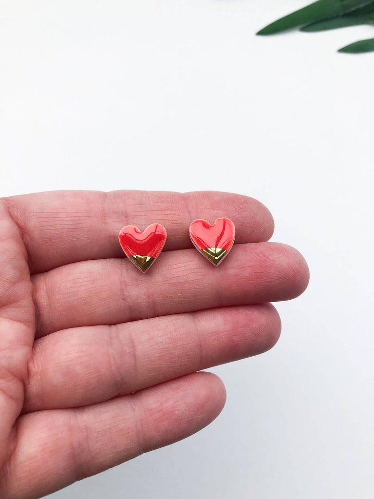 Strawberry Red Heart Earrings On Silver Plated