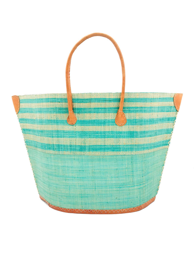 Santa Cruz Two Tone Wide Stripes Large Beach Straw Tote Bag