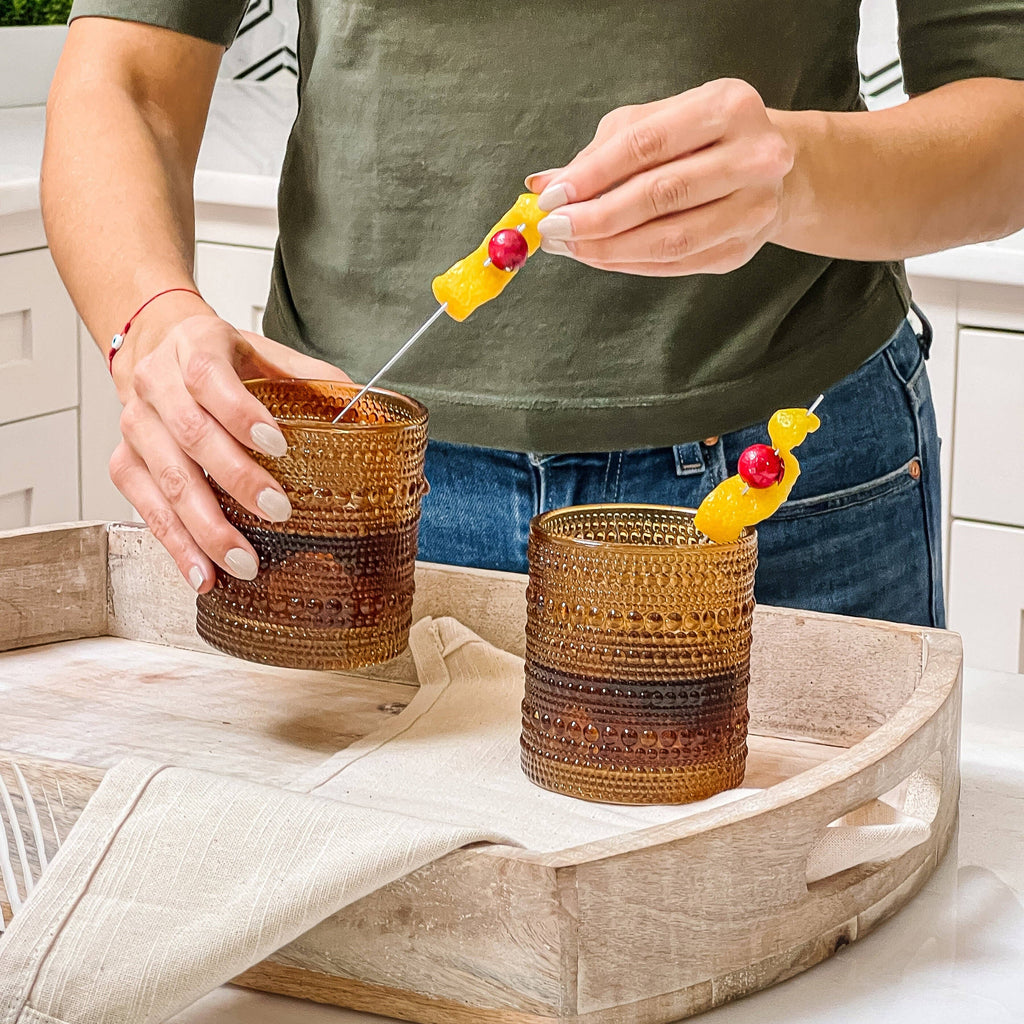 10 oz. Textured Hobnail Beaded Amber Drinking Glasses - 6pcs