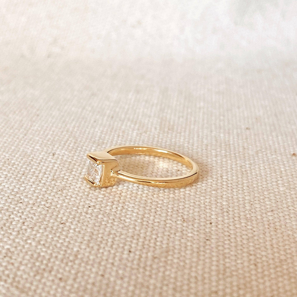 Dainty 18k Gold Filled Square Solitaire Ring