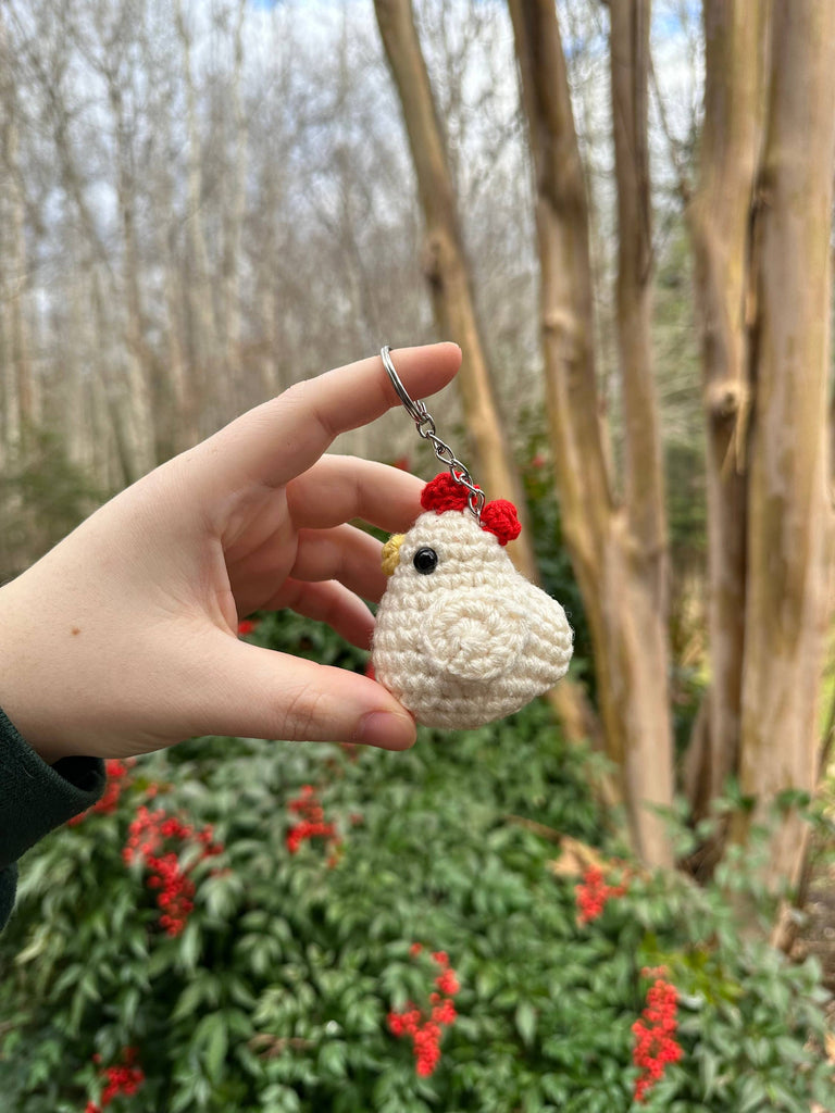 Crochet Chicken Keychain, Amigurumi Animal, Stuffed Keychain