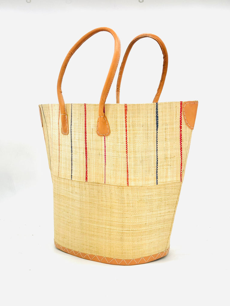 Santa Cruz Two Tone Pinstripes Large Straw Tote Bag