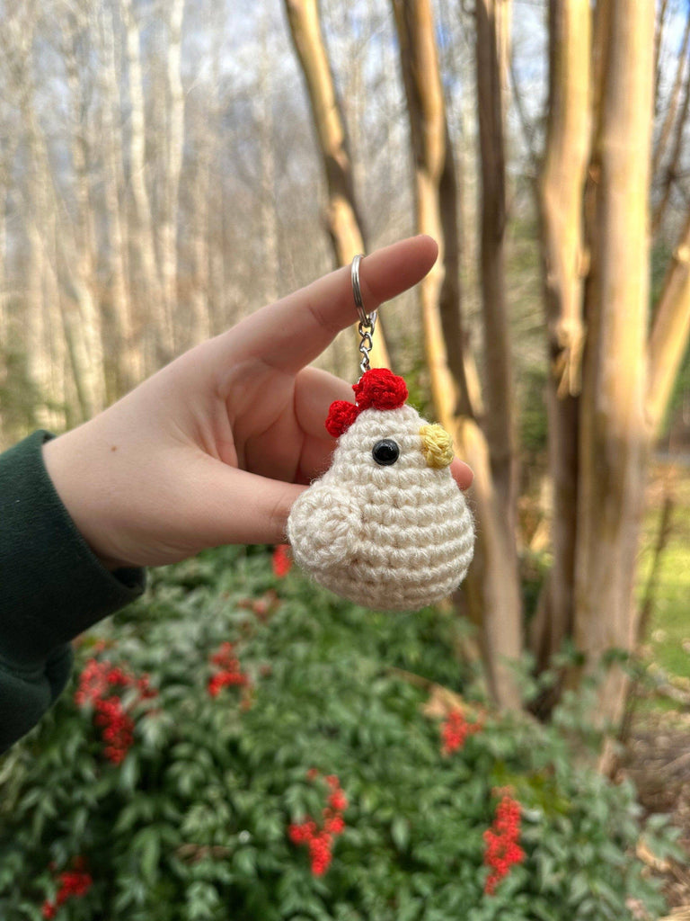 Crochet Chicken Keychain, Amigurumi Animal, Stuffed Keychain