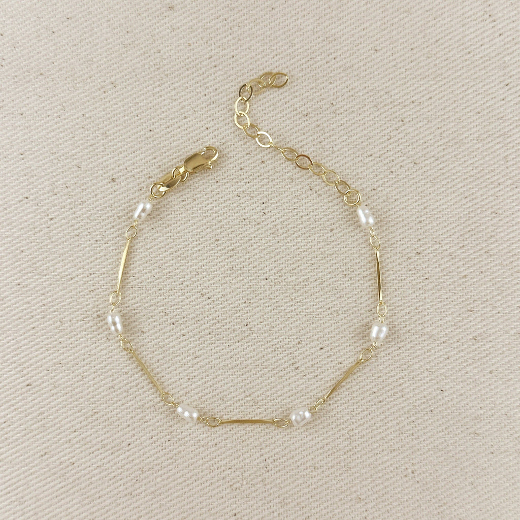 18k Gold Filled Pearl Bead & Straw Bracelet