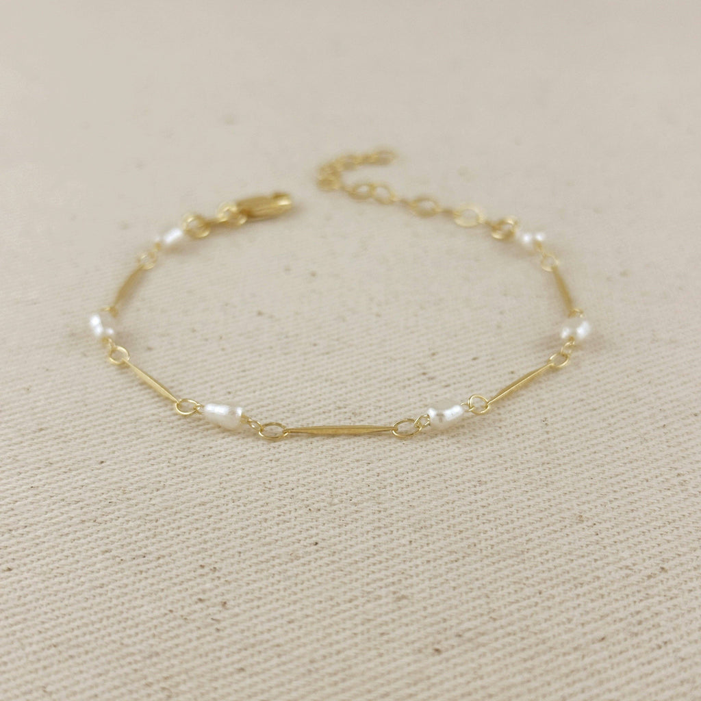 18k Gold Filled Pearl Bead & Straw Bracelet