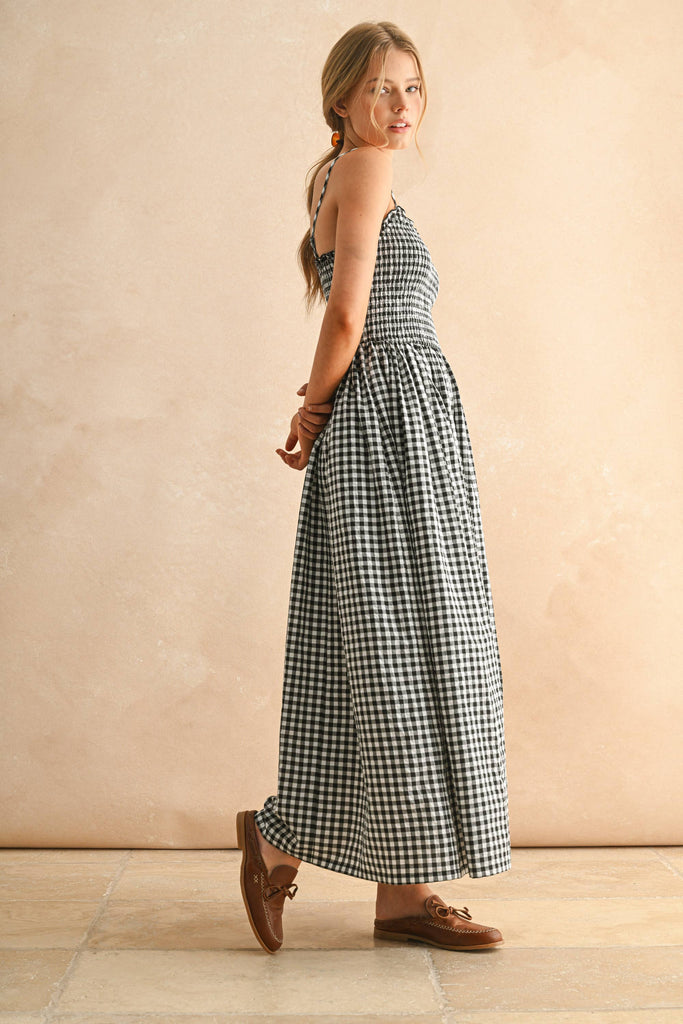 D5019   GINGHAM PRINT LONG DRESS