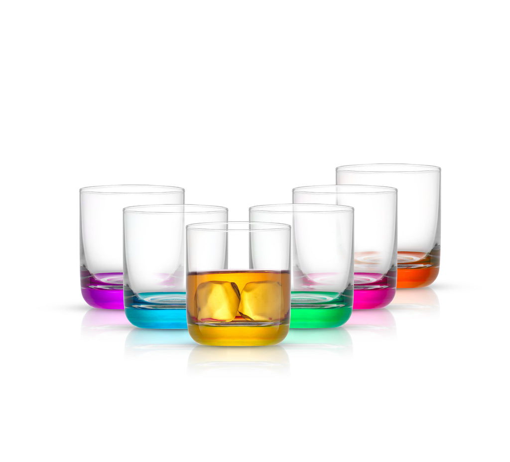 Hue Colored Whiskey Tumbler Glasses, Set of 6