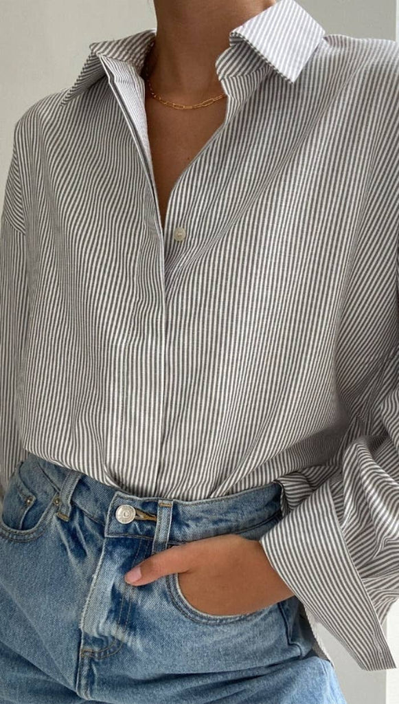 classic stripe oversized button down basic shirt: Ash