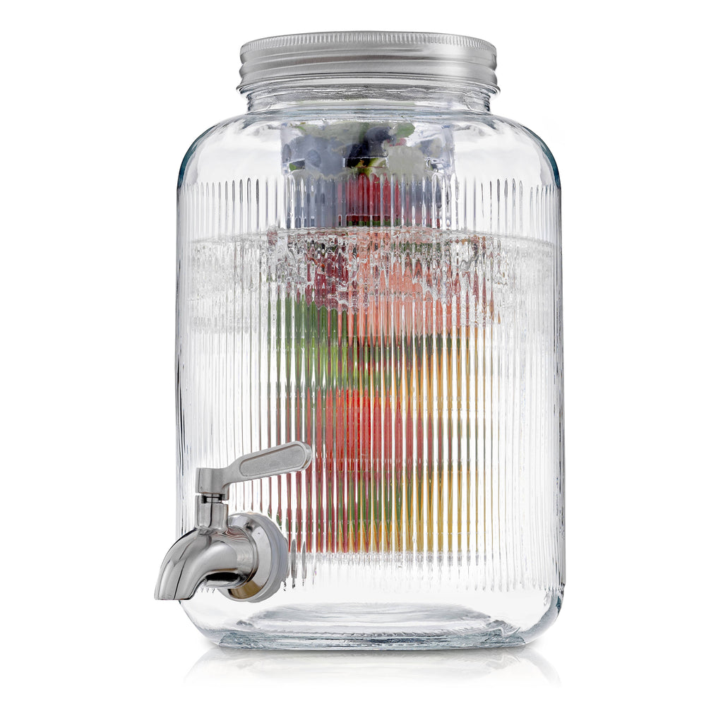 Fluted 1-Gallon Glass Drink Dispenser with Spout