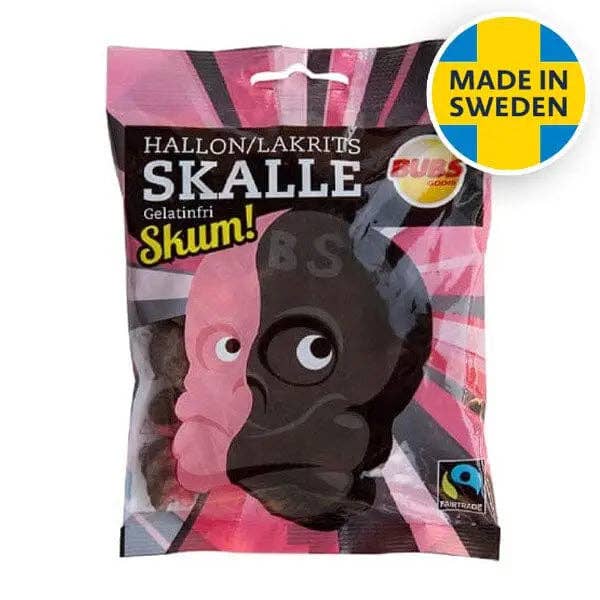 BUBS Godis Raspberry Liquorice Skull Candy Sweden