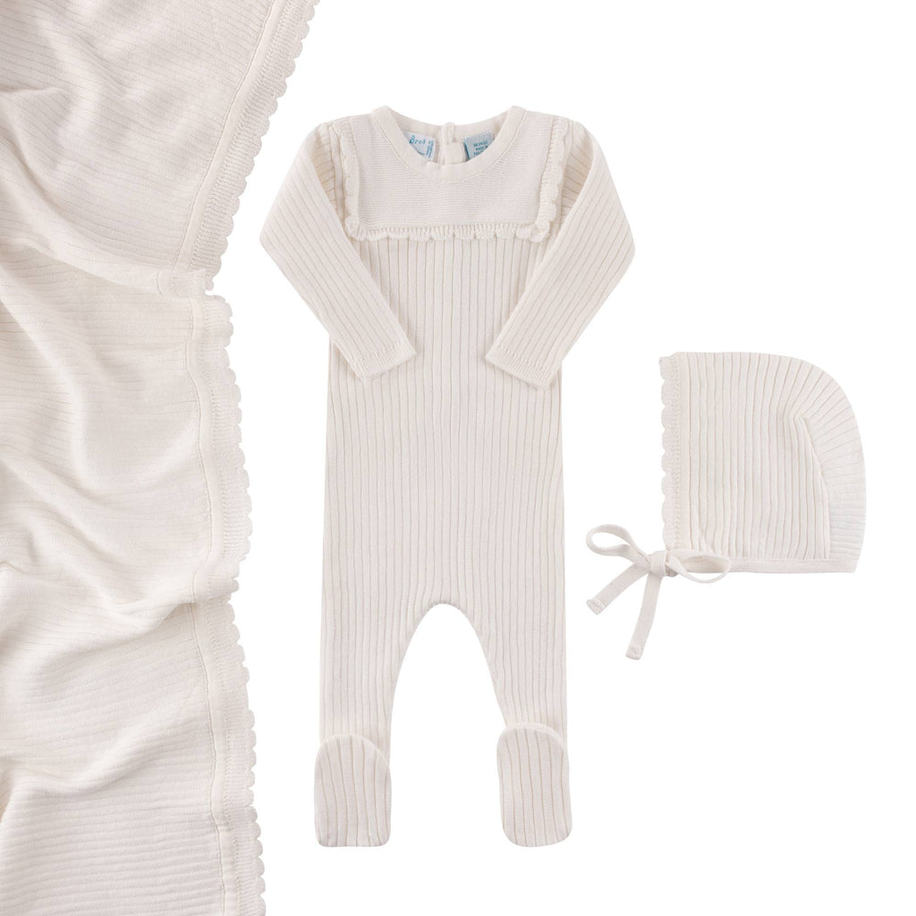 Baby Boys & Girls Scallop Trimmed Rib Knit Romper & Bonnet