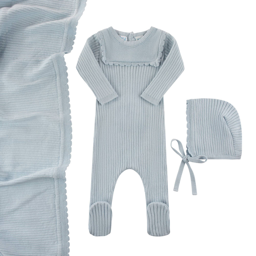 Baby Boys & Girls Scallop Trimmed Rib Knit Romper & Bonnet