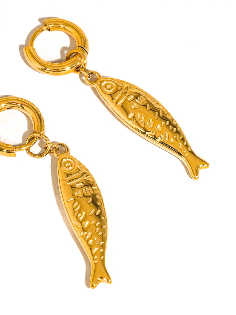Nibe 18K Gold Non-Tarnish Fish Hoop Earring