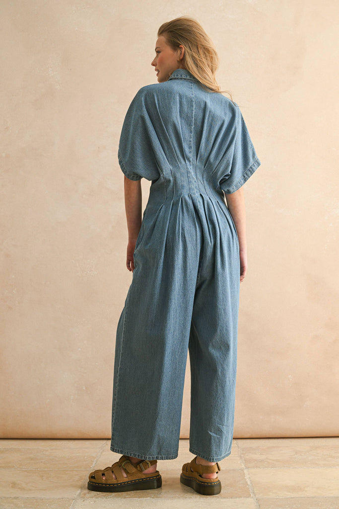 CHAMBRAY DENIM BUTTON DOWN JUMPSUIT