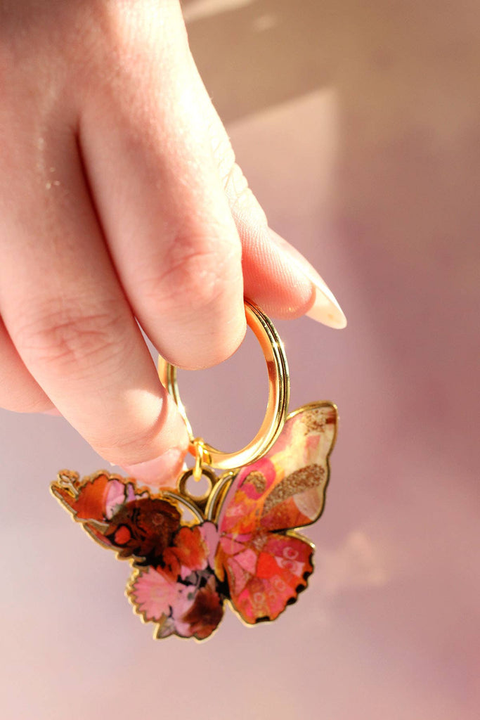 Monarch Butterfly, Cute Gold Enamel Keychain and Bag Charm