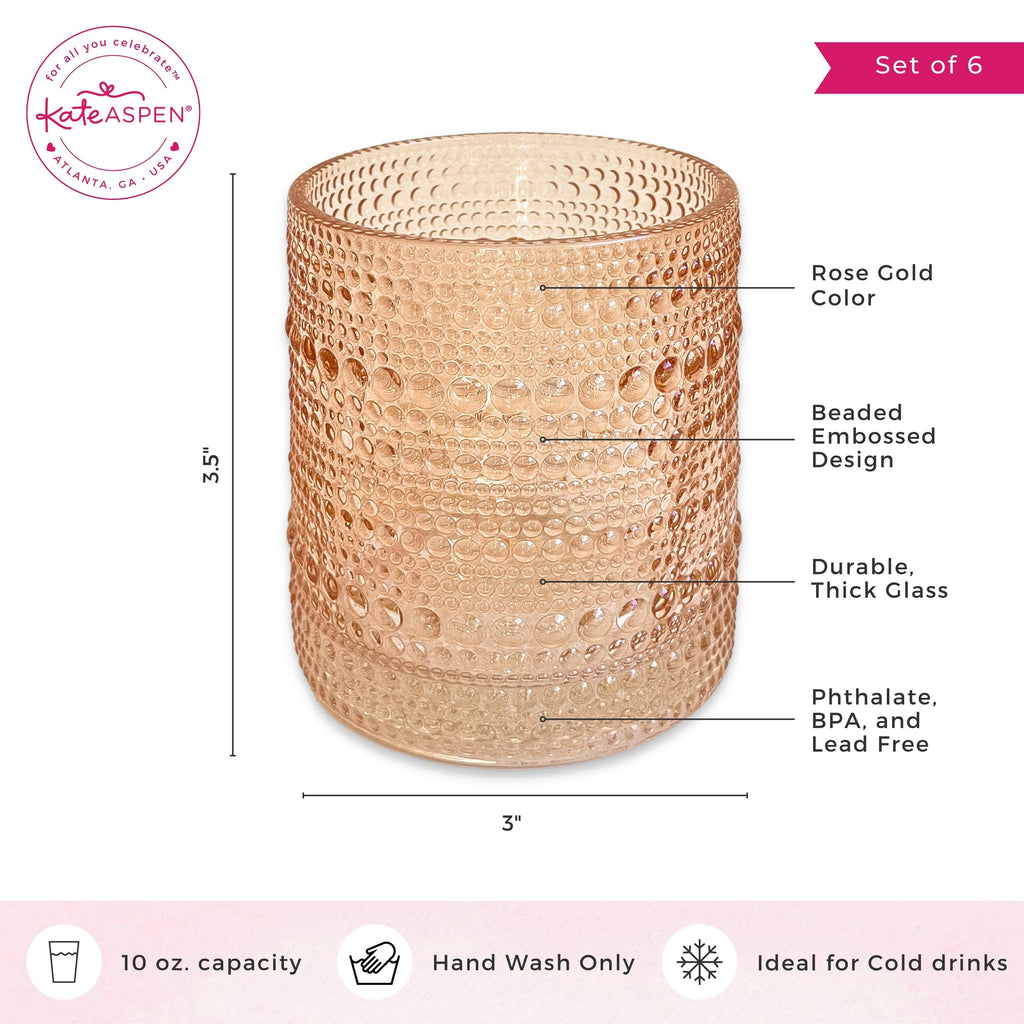 10 oz Beaded Rose Gold Old Fashion Drinking Glasses