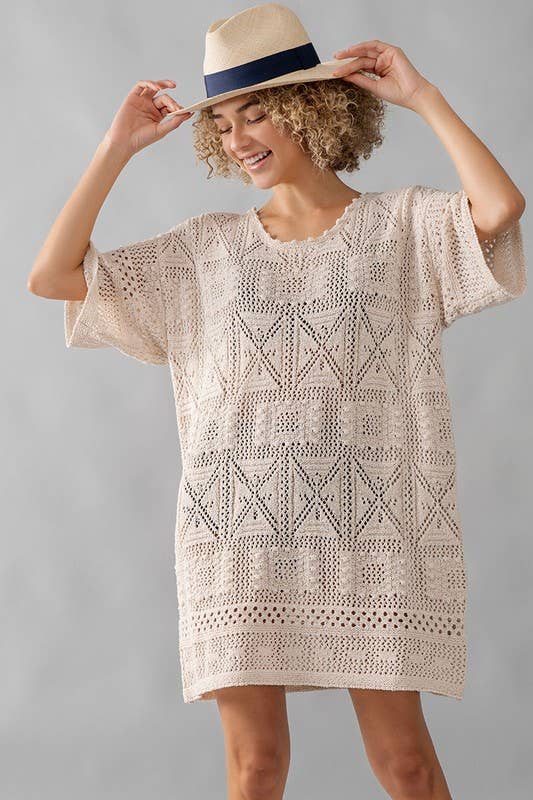 LACED PONCHO PULL OVER DRESS: NATURAL