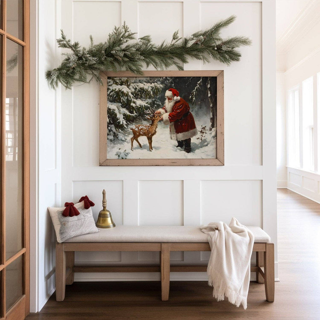 Santa Claus & Baby Deer Art Print