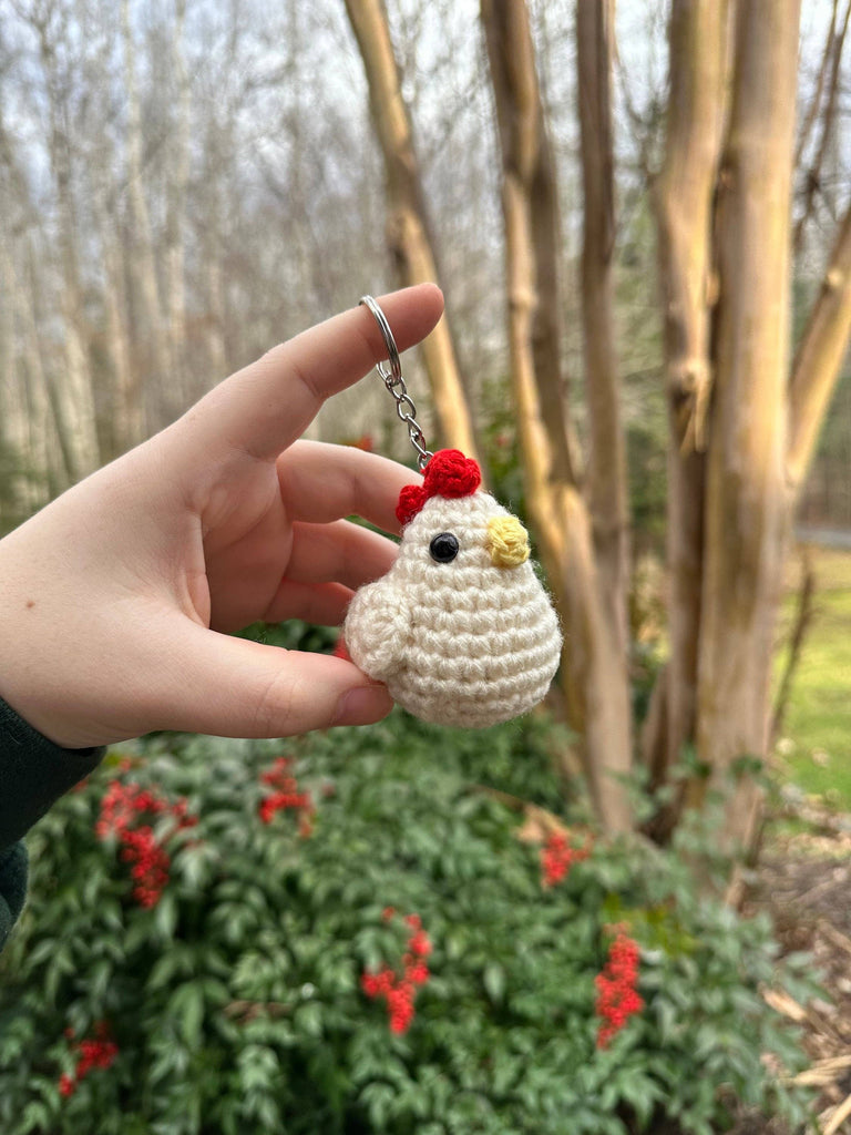 Crochet Chicken Keychain, Amigurumi Animal, Stuffed Keychain